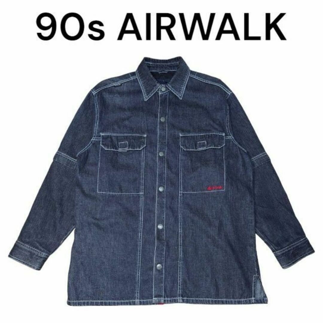 AIRWALK(エアウォーク)の90s AIRWALK　ブラックデニムシャツ　古着　エアウォーク　ロゴ刺繍 メンズのトップス(シャツ)の商品写真
