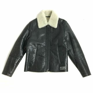 VALENTINO - 極美品□ヴァレンティノ UV3NA11J6GW VLTNロゴ クラック加工 ムートンジャケット/フライトジャケット ブラック 50 イタリア製 正規品