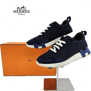 エルメス(HERMES)の【HERMES エルメス】【バウンシング BOUNCING 40.5 ネイビー レザー スウェード メッシュ 定番人気スニーカー 正規品】(スニーカー)