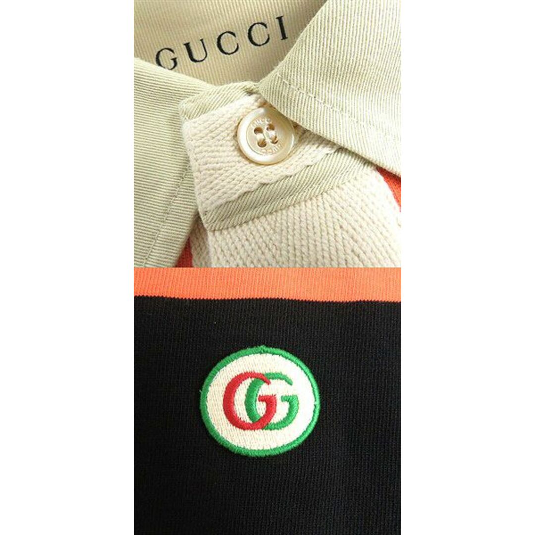 Gucci(グッチ)の美品□21SS GUCCI/グッチ 645251  ボーダー柄 GGワッペン ショートスリーブ ラガーシャツ/ポロシャツ オレンジ×ブラック XL 伊製 正規品 メンズのトップス(ポロシャツ)の商品写真