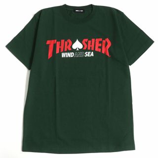 ウィンダンシー(WIND AND SEA)の未使用□WIND AND SEA×THRASHER ウィンダンシー スラッシャー WDS-THRA-03 コットン クルーネック 半袖ロゴTシャツ グリーン L 正規品(Tシャツ/カットソー(半袖/袖なし))