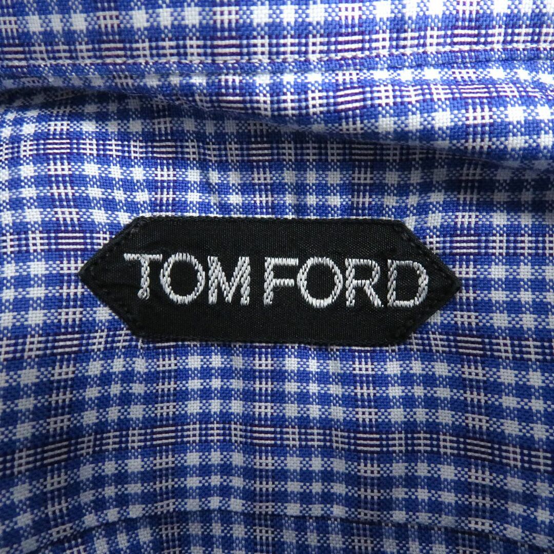 TOM FORD(トムフォード)の美品□TOM FORD/トムフォード チェック柄 シェルボタン コットン 長袖 ピンホール/アイレットカラー/ダブルカフスシャツ 青 40 スイス製 メンズのトップス(シャツ)の商品写真