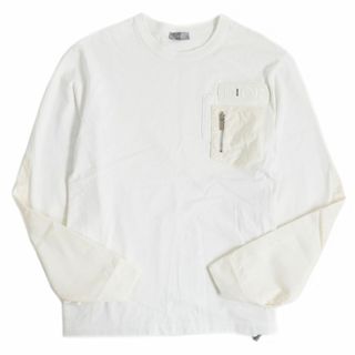 ディオールオム(DIOR HOMME)の美品□DIOR×sacai ディオール オム サカイ 213J642A0554 サイドスリット ナイロン切替 スウェットシャツ/カットソー 白 M 伊製 正規品(Tシャツ/カットソー(半袖/袖なし))