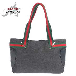 グッチ(Gucci)のGUCCI グッチ シェリーライン グレー キャンバス レザー 73983 ハンドバッグ トートバッグ レディース 404131 【中古】(ハンドバッグ)