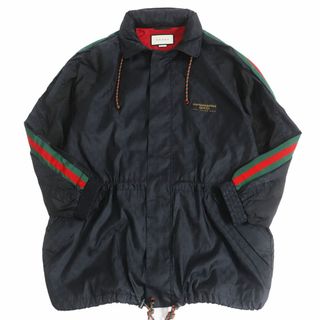 グッチ(Gucci)の美品□GUCCI/グッチ 618891 GGジャガード ウェブライン フード入り ジップアップ ナイロンブルゾン/ウインドブレーカー 黒 44 伊製 正規品(ナイロンジャケット)