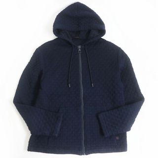 ルイヴィトン(LOUIS VUITTON)の美品□20AW ルイヴィトン 1A7X65 ダミエ エンボス ジップスルー コットン100％ フーディー/パーカー ネイビー L イタリア製 正規品 メンズ(パーカー)