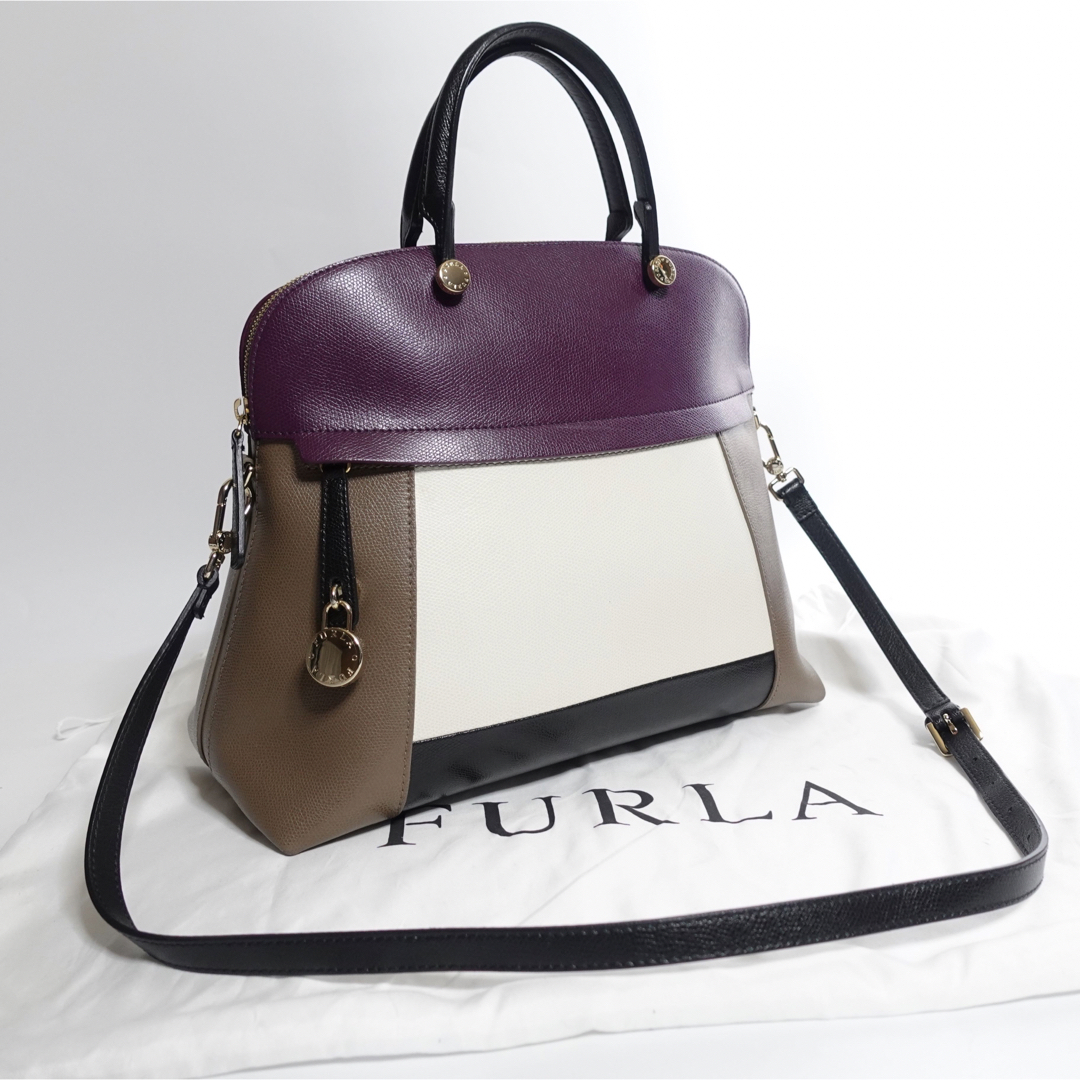 美品☆FURLA フルラ パイパー バイカラー ハンドバッグ 2way 美品☆FURLA フルラ パイパー バイカラー ハンドバッグ 2way