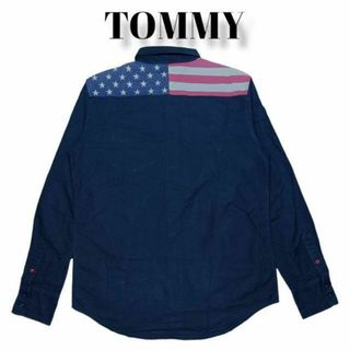 トミー(TOMMY)のTOMMY星条旗刺繍長袖ボタンシャツL黒トミー古着(シャツ)