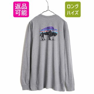 パタゴニア(patagonia)の18年製 パタゴニア 両面 プリント 長袖 Tシャツ メンズ L 古着 Patagonia アウトドア ロンT プリントT フィッツロイ バイソン グラフィック(Tシャツ/カットソー(七分/長袖))