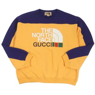 グッチ(Gucci)の美品 GUCCI グッチ THE NORTH FACE 21AW 671449 コットン バイカラー ロゴプリント トレーナー スウェット ネイビー オレンジ M イタリア製 正規品 メンズ(スウェット)