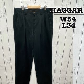 ヴィンテージ(VINTAGE)のHaggar　チノパンスラックス　コットンパンツ　ブラック　W34　USA古着(チノパン)