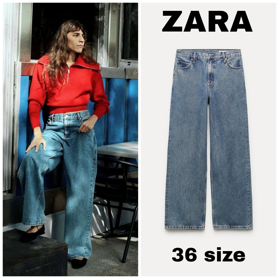 ZARA(ザラ)のZARA　ZW LOOSE ミッドライズデニムパンツ　36サイズ　ブルー レディースのパンツ(デニム/ジーンズ)の商品写真