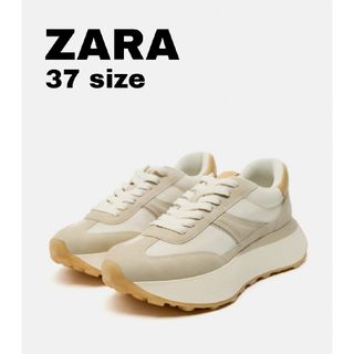 ザラ(ZARA)のZARA　フラットフォームソール ランニングスニーカー　37サイズ　ベージュ系(スニーカー)