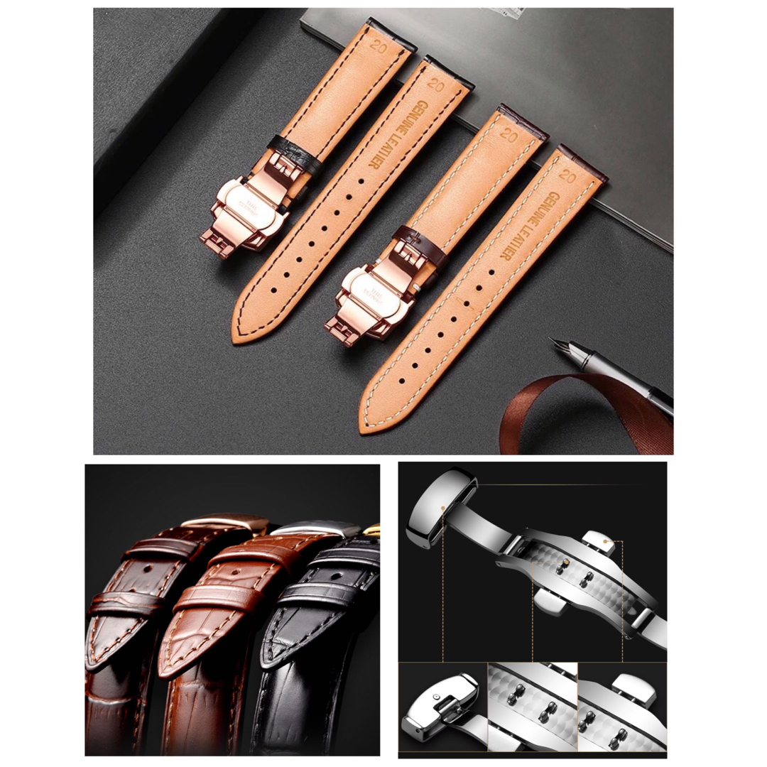 腕時計ベルト 時計バンド 替えベルト Dバックル　レザー　革　クロコダイル型押し メンズの時計(レザーベルト)の商品写真