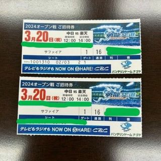 チュウニチドラゴンズ(中日ドラゴンズ)のバンテリンドーム ３月20日(水祝)中日対楽天１塁側通路側連番内野席（送料込）(野球)