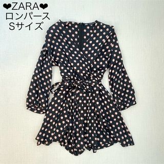 ザラ(ZARA)のZARA❤︎超美品ロンパースSサイズ❤︎ワンピース❤︎水玉ドット❤︎ネイビー(ミニワンピース)