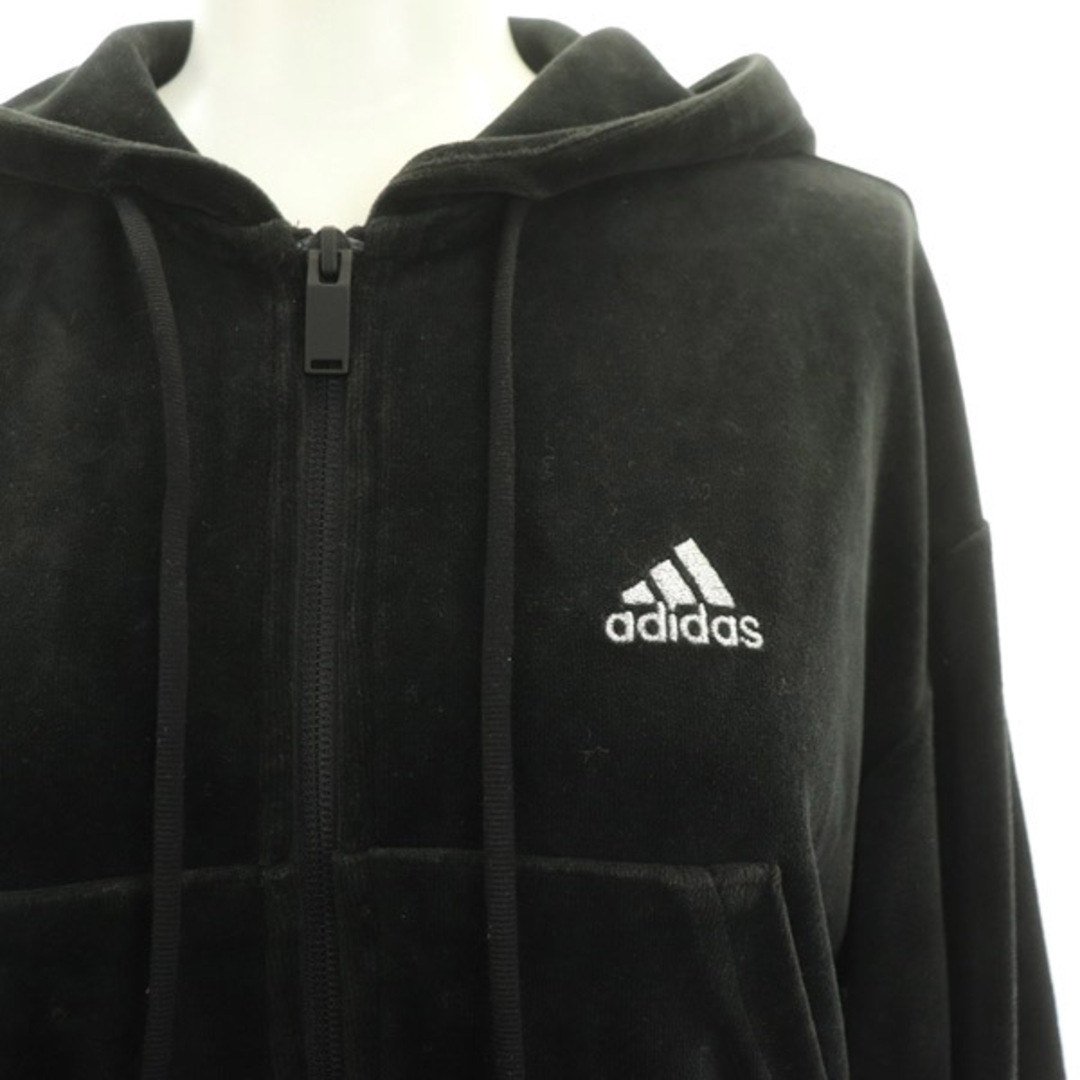 adidas(アディダス)のアディダス ベロアパーカー ジャケット ジップアップ ショート丈 2XS 黒 レディースのトップス(パーカー)の商品写真