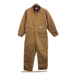 90年代 USA製 Carhartt カーハート ダック オールインワン 大きいサイズ ワーク ブラウン (メンズ 46 REGULAR) 中古 古着 P9408