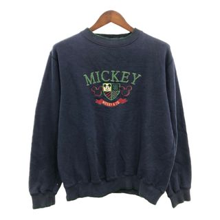 ディズニー(Disney)のDisney ディズニー MICKEY ミッキーマウス スウェット トップス カジュアル キャラクター ネイビー (メンズ L相当) 中古 古着 P9543(スウェット)