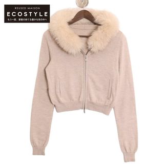 フォクシー(FOXEY)のフォクシー グレー 37438  LITTLE PARKA リトルパーカーフォックスファー付き カシミヤ ニット パーカー 40(タイツ/ストッキング)