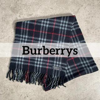 バーバリー(BURBERRY)のイングランド製 Burberrys カシミヤ100% チェックマフラー ネイビー(マフラー/ショール)