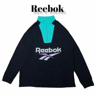 リーボック(Reebok)のReebokハーフジップスウェットトレーナーLリーボック両面プリント切り替え(スウェット)
