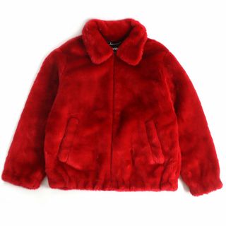 シュプリーム(Supreme)の極美品□Supreme/シュプリーム Faux Fur Bomber Jacket バックロゴ 裏ロゴ総柄 ZIPUP フェイクファー ボンバージャケット レッド M 正規品(ブルゾン)