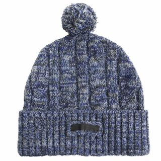 美品△正規品 PRADA プラダ BERRETTO カシミヤ30％ 梵天付き ニット帽／ニットキャップ メンズ M ブルー系ミックス 秋冬 イタリア製