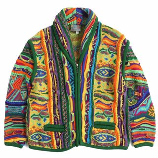 極美品△COOGI クージー CLASSIC 90年代 総柄デザイン 3Dニット ジップジャケット カーディガン 古着 ヴィンテージ メンズ マルチカラー M