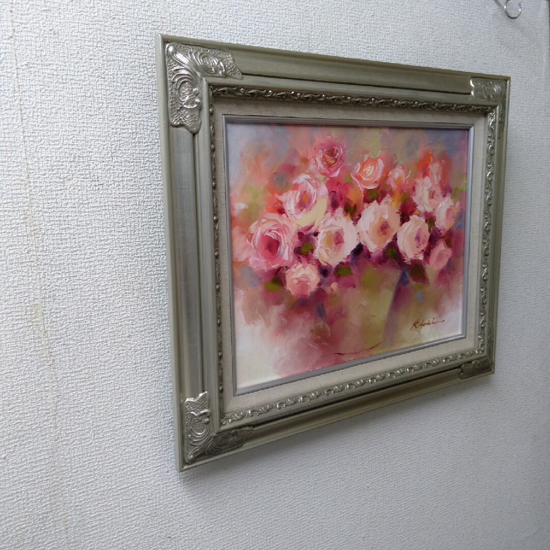 肉質油絵 横 F6 バラの花と花瓶 青木今陽 額装仕上げ品 絵画 肉質油絵 横 F6 バラの花と花瓶 青木今陽 額装仕上げ品 絵画