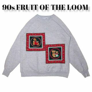 90s FRUIT OF THE LOOMテディベア両面プリントスウェット古着(スウェット)