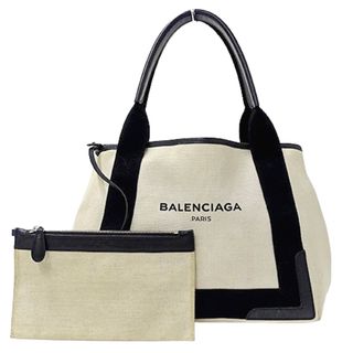 バレンシアガ(Balenciaga)のバレンシアガ BALENCIAGA バッグ レディース ブランド トートバッグ ハンドバッグ キャンバス ネイビーカバス S ホワイト ブラック 339933 ポーチ付き おしゃれ 【中古】(トートバッグ)