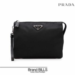 プラダ(PRADA)の未使用品 プラダ Re-Nylon ネセセール ポーチ クラッチバッグ 2NE789 テスート サフィアーノ ブラック シルバー金具 トライアングルロゴ(ポーチ)