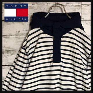 トミーヒルフィガー(TOMMY HILFIGER)の【超希少デザイン】トミーヒルフィガーハーフジップパーカー　ボーダーH514R(パーカー)