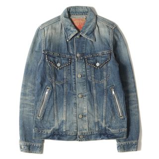 ヒステリックグラマー(HYSTERIC GLAMOUR)のHYSTERIC GLAMOUR ヒステリックグラマー ジャケット サイズ:S ヴィンテージ加工 スタッズ デニム トラッカージャケット 0201AB08 アウター Gジャン ジージャン 上着 インディゴ 日本製【メンズ】【中古】(Gジャン/デニムジャケット)