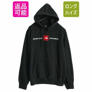 ザノースフェイス(THE NORTH FACE)のUS企画 ノースフェイス プリント スウェット フード パーカー メンズ M The North Face ボックスロゴ サガラ ワッペン トレーナー ブラック(パーカー)