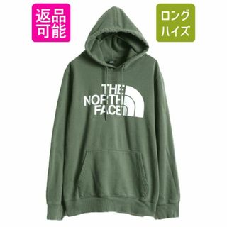 ザノースフェイス(THE NORTH FACE)のノースフェイス プリント スウェット フード パーカー メンズ L 古着 The North Face アウトドア トレーナー プルオーバー 裏起毛 薄手 緑(パーカー)