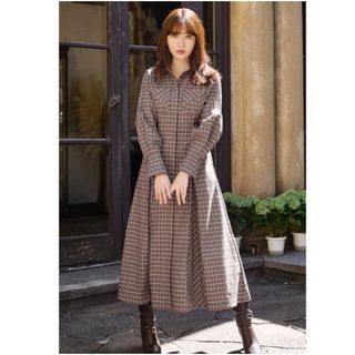 ハーリップトゥ(Her lip to)のCheckered Pleats Long Shirt Dress(ロングワンピース/マキシワンピース)