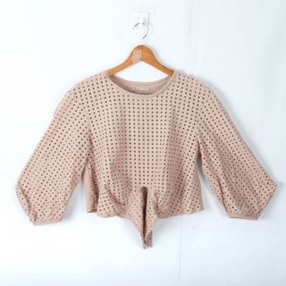 ザラ(ZARA)のザラ カットソー バルーンスリーブ クロシェトップス レディース Mサイズ ピンク ZARA(カットソー(長袖/七分))