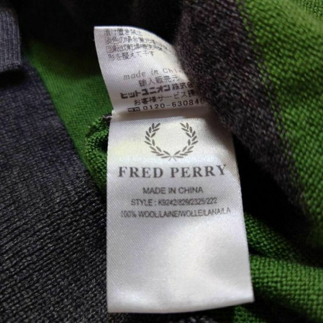 FRED PERRY(フレッドペリー)のFRED PERRY　WOOL100%　薄手　太ボーダー　カーディガン メンズのトップス(ニット/セーター)の商品写真