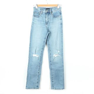 ユニクロ(UNIQLO)のユニクロ デニムパンツ ストレート ダメージ加工 UNIQLO JEANS ジーンズ レディース 22(56cm)サイズ ブルー UNIQLO(デニム/ジーンズ)