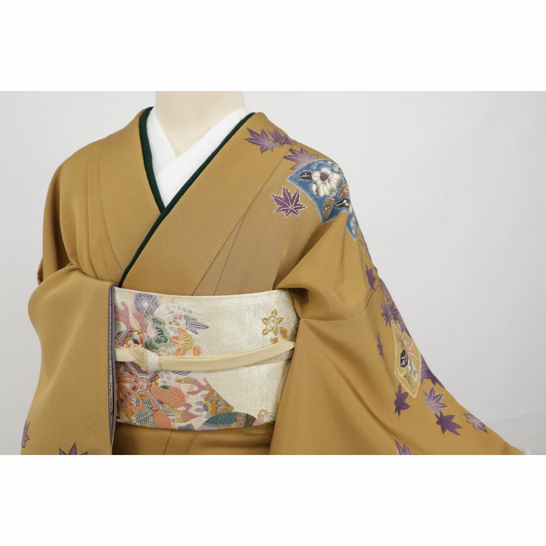 訪問着□花井幸子◇雲文地紙に吉祥文様松竹梅□黄唐茶◇袷正絹 訪問着□花井幸子◇雲文地紙に吉祥文様松竹梅□黄唐茶◇袷正絹