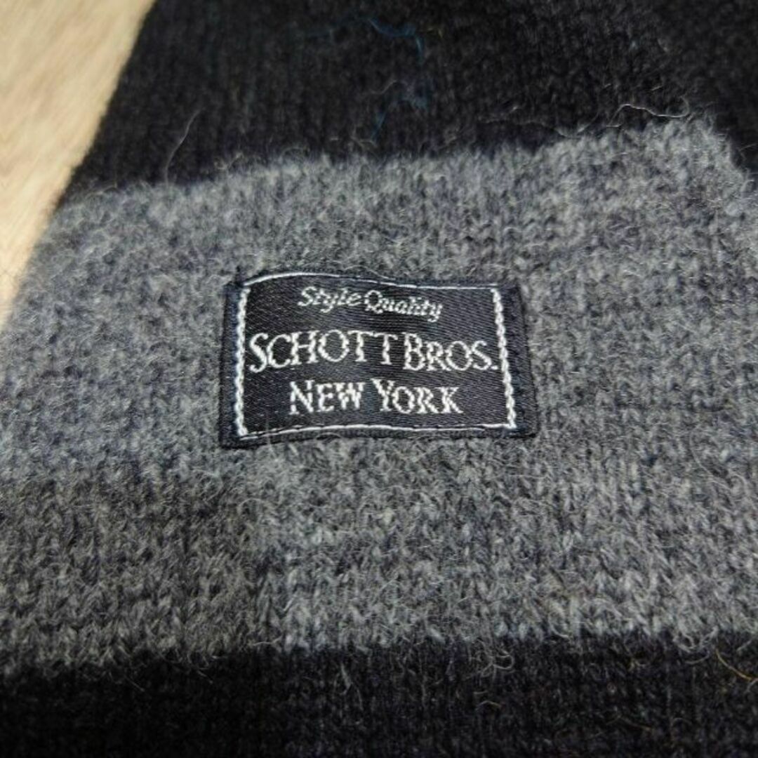 schott(ショット)のSchott NYC　太ボーダー　ニットセーター　胸元刺繍　ショット刺繍 メンズのトップス(ニット/セーター)の商品写真