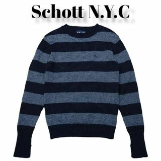 ショット(schott)のSchott NYC　太ボーダー　ニットセーター　胸元刺繍　ショット刺繍(ニット/セーター)