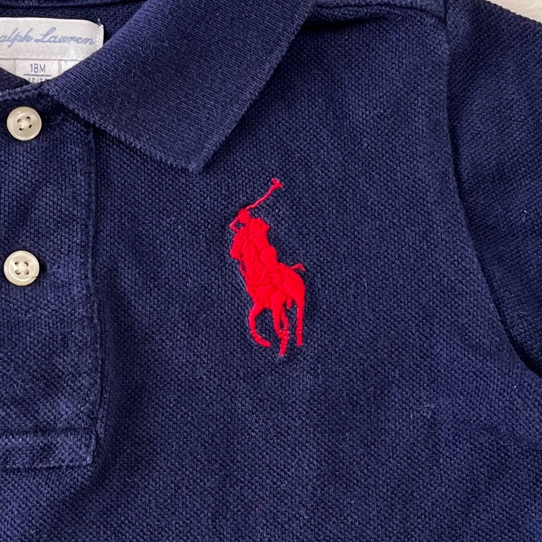 Ralph Lauren(ラルフローレン)の美品♡ラルフローレン　キッズ半袖ポロシャツ　男女　ネイビー✖️レッド18M キッズ/ベビー/マタニティのベビー服(~85cm)(シャツ/カットソー)の商品写真