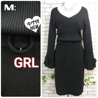 グレイル(GRL)の専用★M：新品★ニットワンピース／グレイル★タグ付き★ブラック(ひざ丈ワンピース)