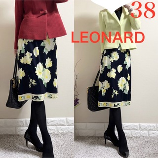 LEONARD - レオナール FASHION スカート ひざ丈 花柄 タイト 67 L 紺の 