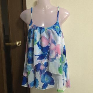 ぼかし花柄シフォンキャミソール/ブルー系(キャミソール)