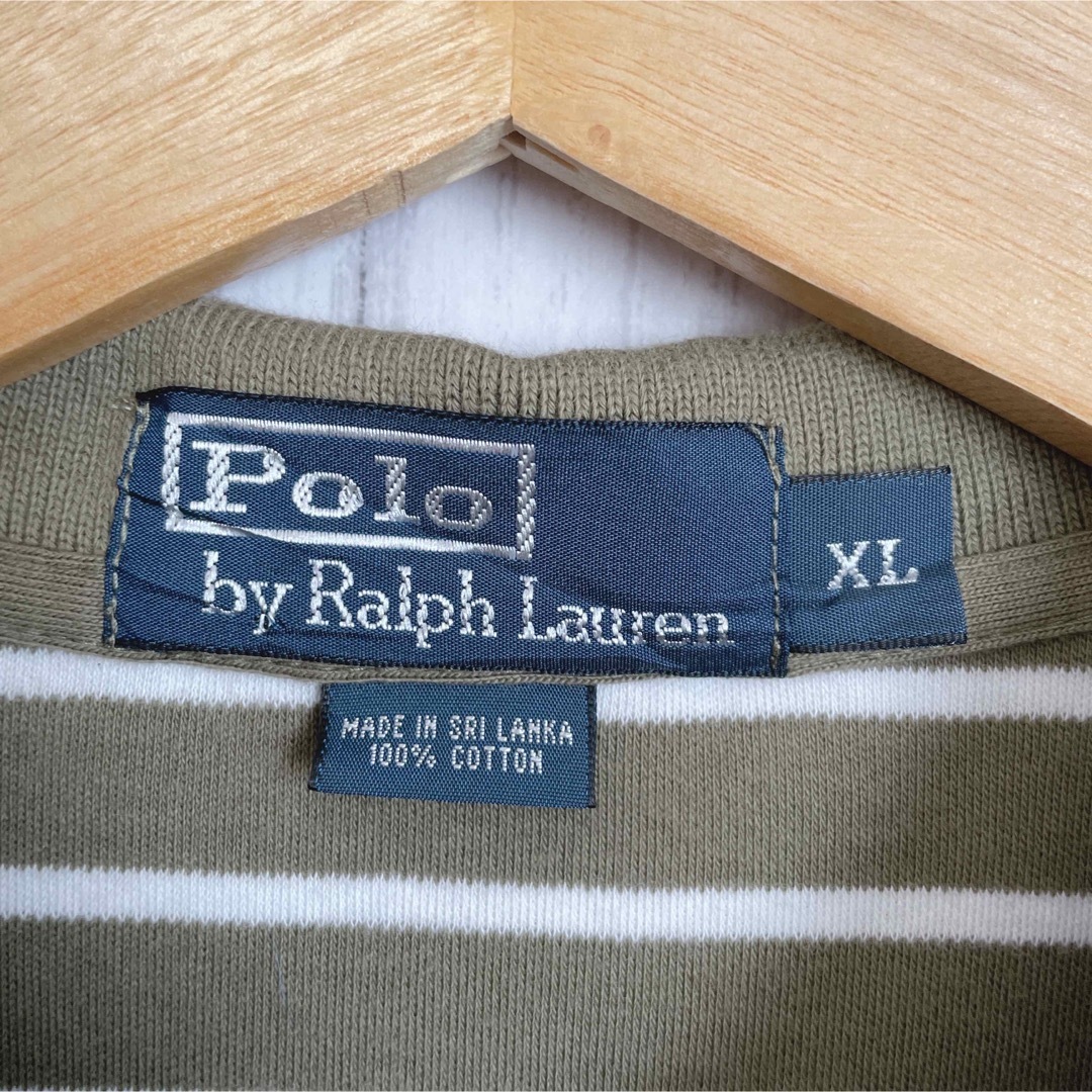 POLO RALPH LAUREN(ポロラルフローレン)のポロバイラルフローレン ボーダー ポロシャツ半袖モスグリーン ヴィンテージ 古着 メンズのトップス(ポロシャツ)の商品写真