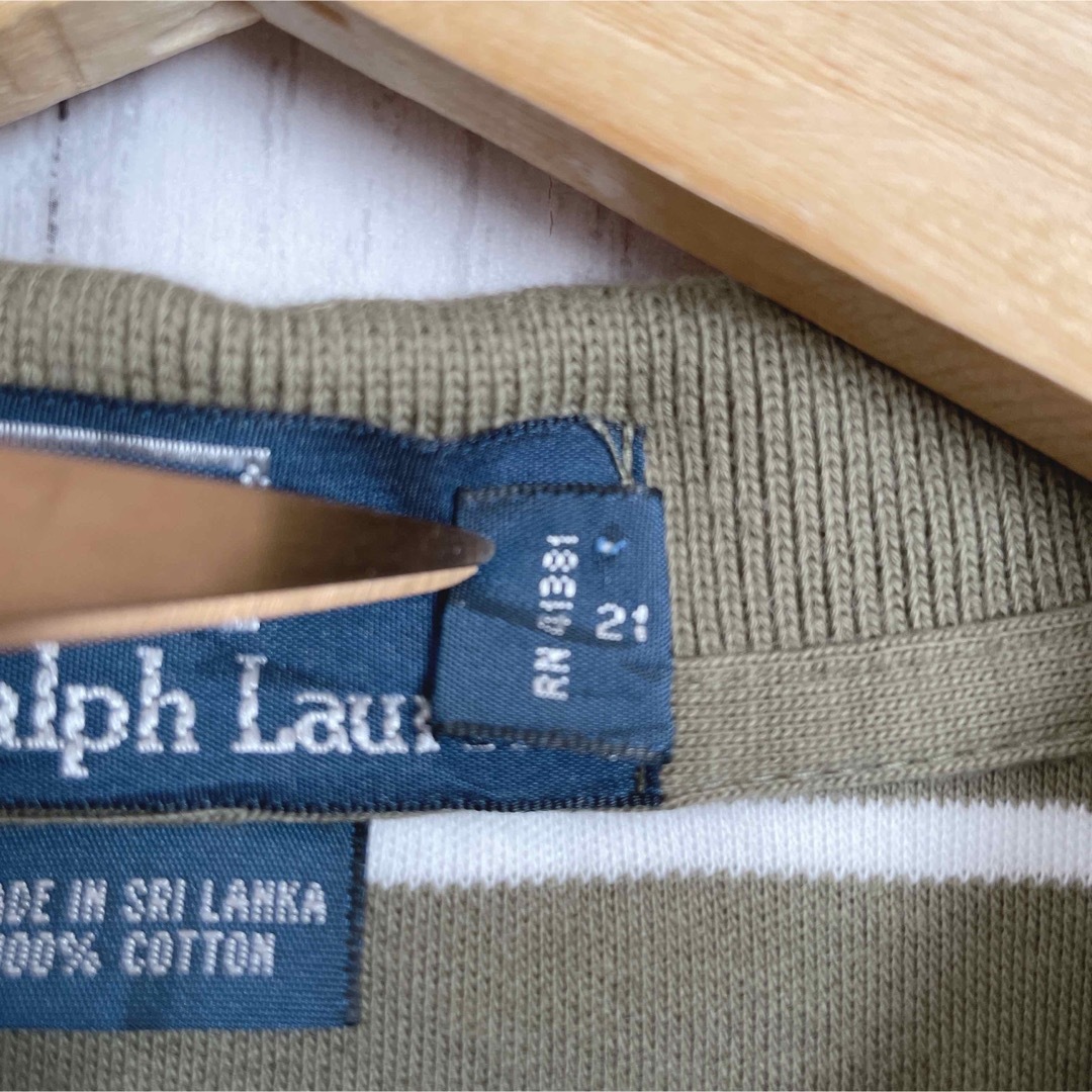 POLO RALPH LAUREN(ポロラルフローレン)のポロバイラルフローレン ボーダー ポロシャツ半袖モスグリーン ヴィンテージ 古着 メンズのトップス(ポロシャツ)の商品写真